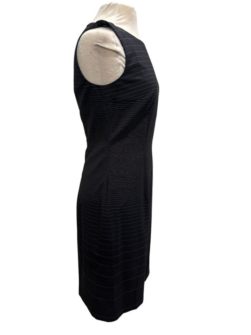 BOSS Hugo Boss Black Pinstripe Wool Sheath Dress Women’s US 6 Sleeveless - Picture 5 of 13